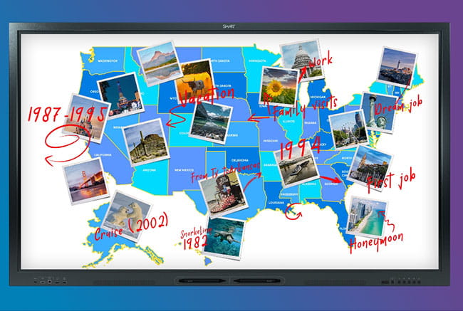 SMART Board displaying the capabilities of SMART Ink with multiple users interacting collaboratively.