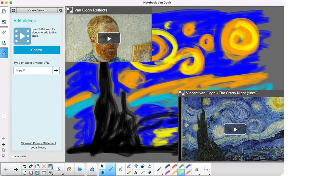 A SMART Notebook lesson featuring Van Gogh’s artwork and a digitally recreated version of 'The Starry Night'.