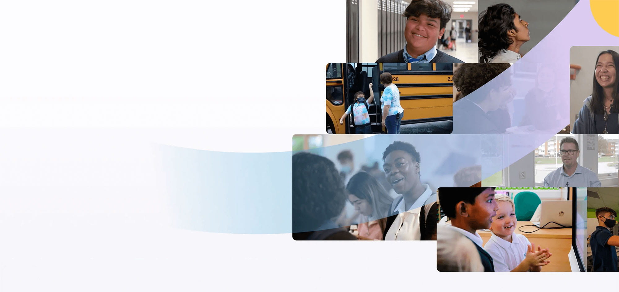 Collage of diverse students and educators in various educational settings highlighting moments of learning and connection.