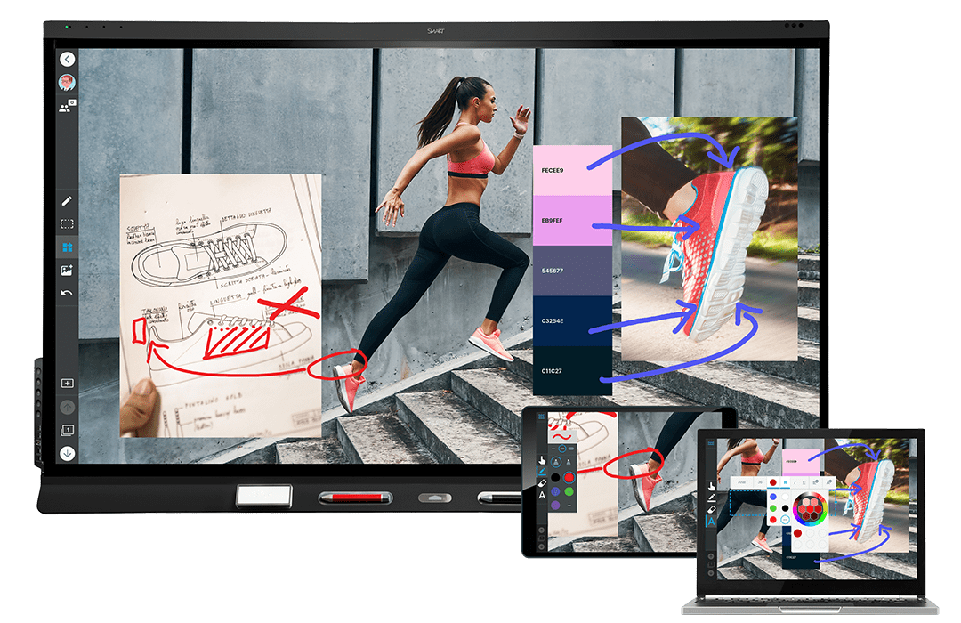 SMART board showing the design of a shoe in different devices
