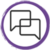An image of a circle with two icons resembling chat bubbles.