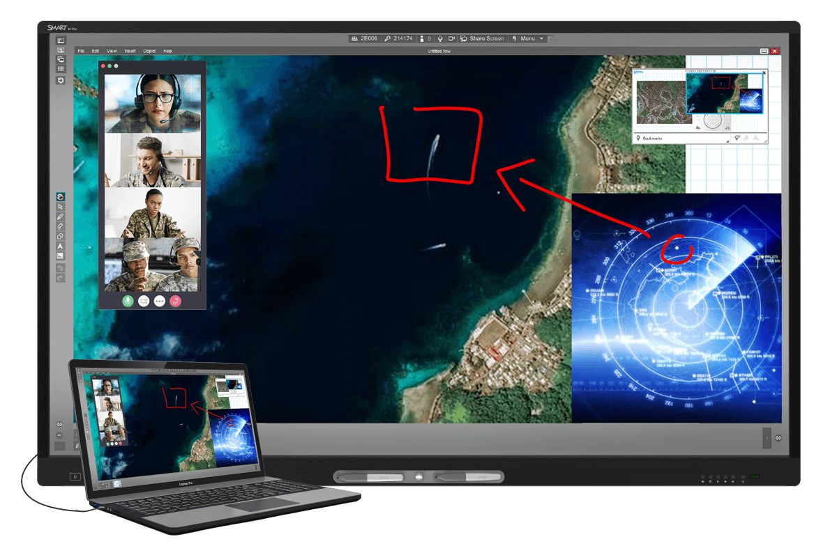 The M Pro high secure series TAA interactive display linked to a laptop for operational training.