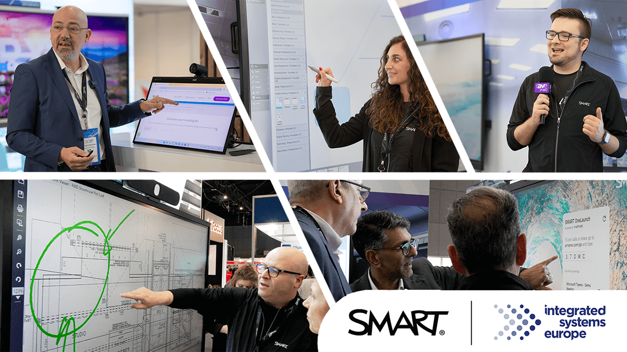 Collage of presenters using SMART Board technology with the ISE logo