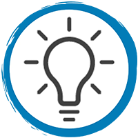Blue circle outline with a lightbulb icon