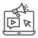 An image of a laptop with a video icon and speaker, representing on-demand resources and training materials for schools and districts.