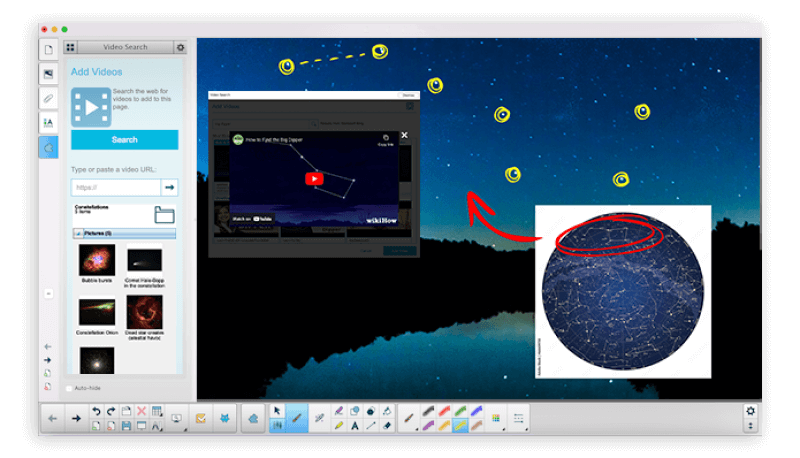 An interactive SMART Board display running SMART Notebook software with an open lesson on the solar system, illustrating the educational software's compatibility and ease of use with the display.