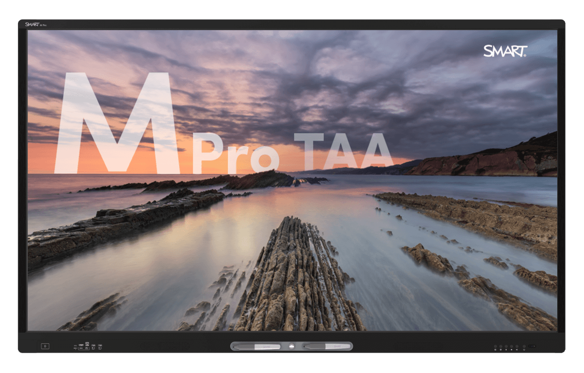 High-resolution image of a coastal sunset displayed on the TAA-compliant SMART Board M Pro series, emphasizing clarity and vibrant colors.