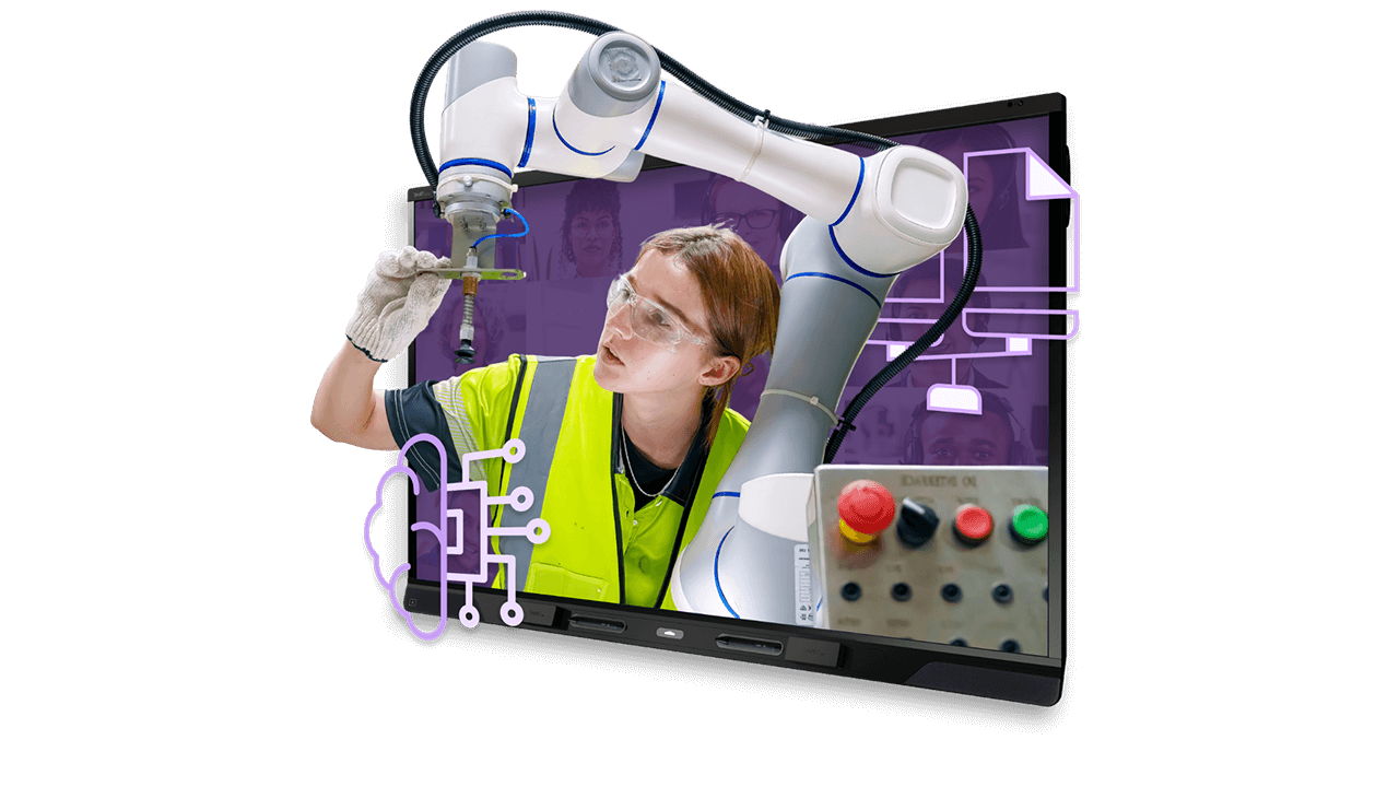 Worker interacting with machinery while inset in a SMART Board
